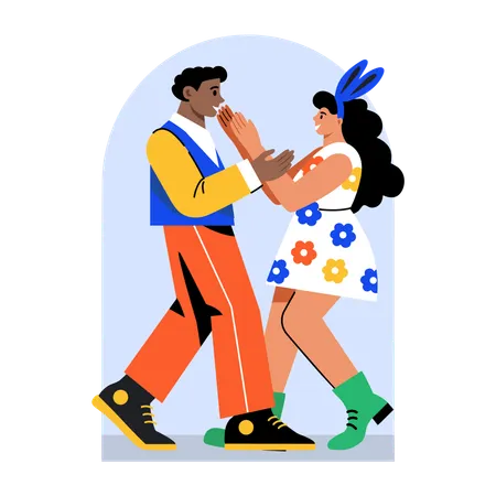 イースターのお祝いで踊るカップル  イラスト