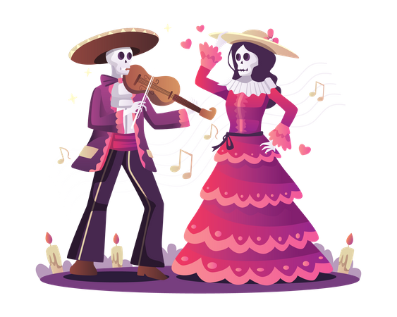 Couple dancing on Halloween eve  Illustration