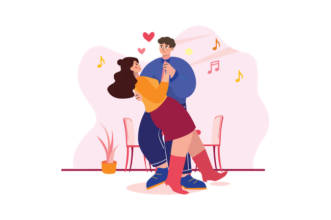 Couple dancing on Valentine’s Day Illustration