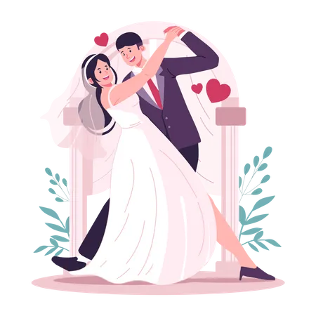 Couple Dancing On Wedding Day Character Illustration Illustration