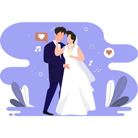 Couple dancing on wedding day  Illustration