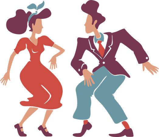 Couple dancing rock n roll, jive together  Illustration