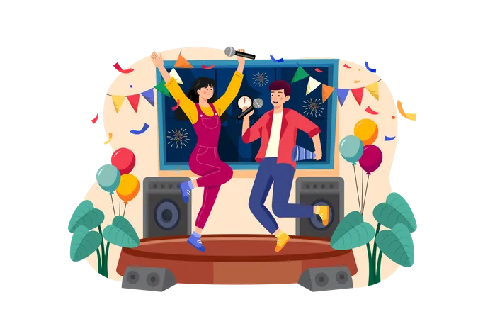 Couple Dancing To Greet A New Year's Eve  Illustration