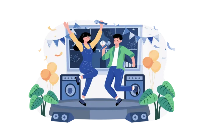 Couple Dancing To Greet A New Year's Eve  Illustration