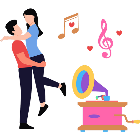 Couple dancing to music  Illustration