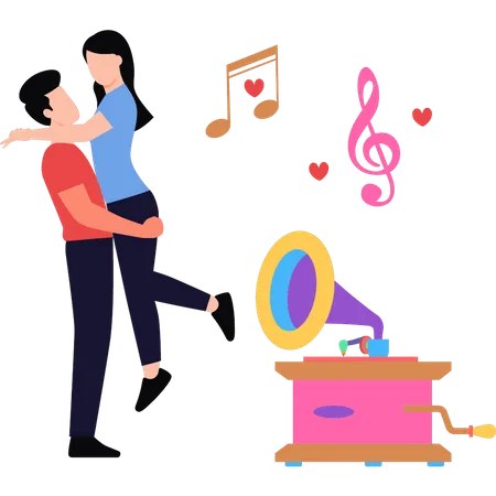 Couple dancing to music  Illustration