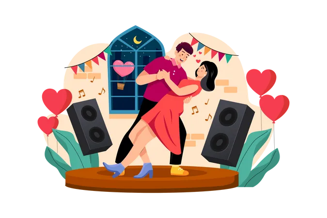 Couple Dancing Together  Illustration