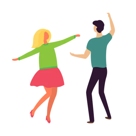 Passion Dance Of Young Couple Boyfriend And Girlfriend Isolated Vector Dancing People In Cartoon Style Blond Lady In Pink Dress And Guy In Black Trousers Illustration