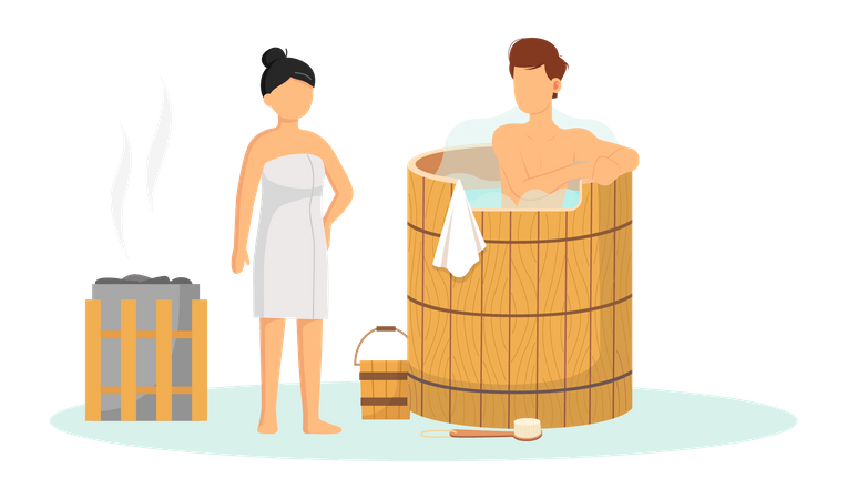 Couple dans un hammam  Illustration