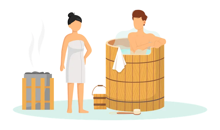 Couple dans un hammam  Illustration