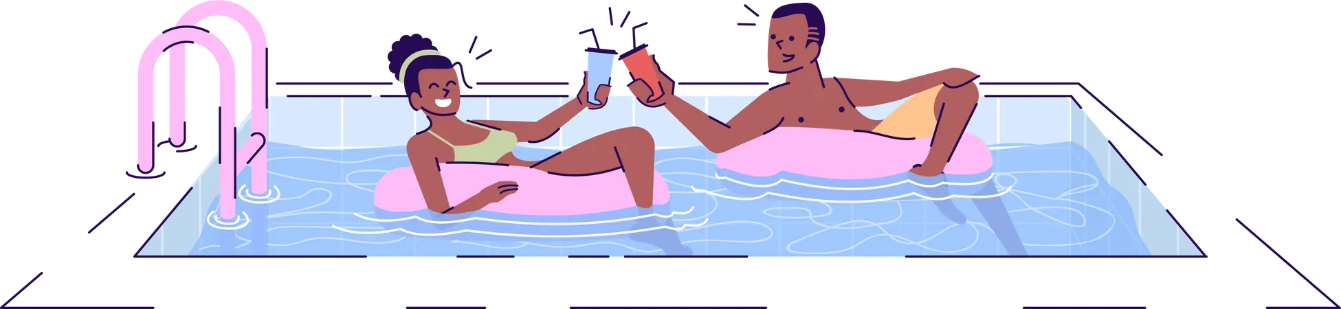 Couple dans la piscine  Illustration