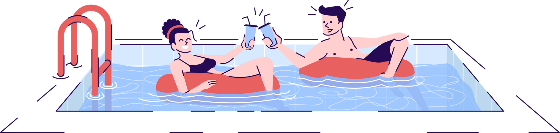 Couple dans la piscine  Illustration