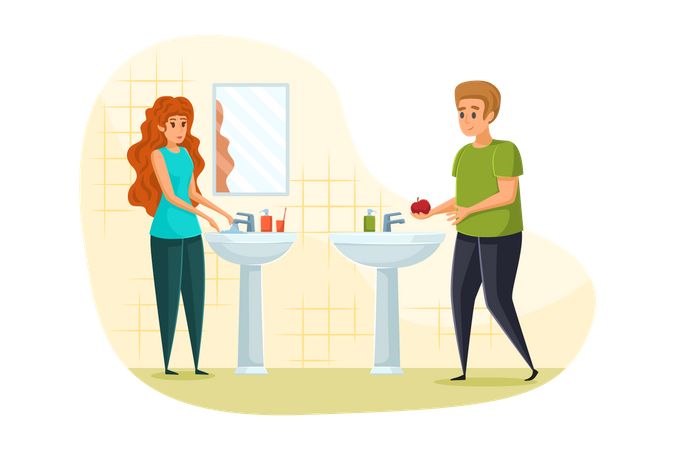 Couple dans la salle de bain  Illustration