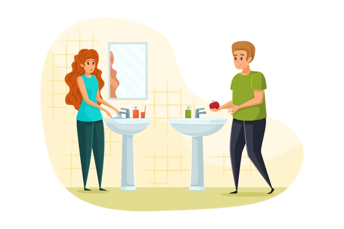 Couple dans la salle de bain  Illustration