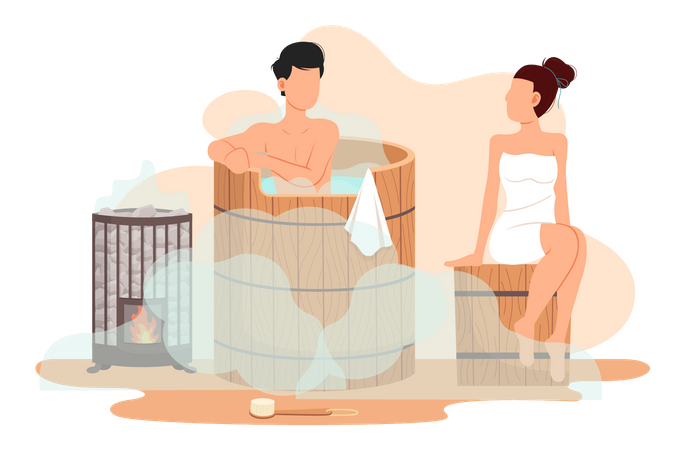 Couple dans un sauna  Illustration