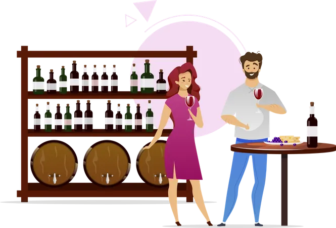 Couple dans une cave à vin  Illustration