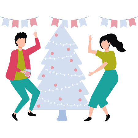 Couple dansant à la fête de Noël  Illustration
