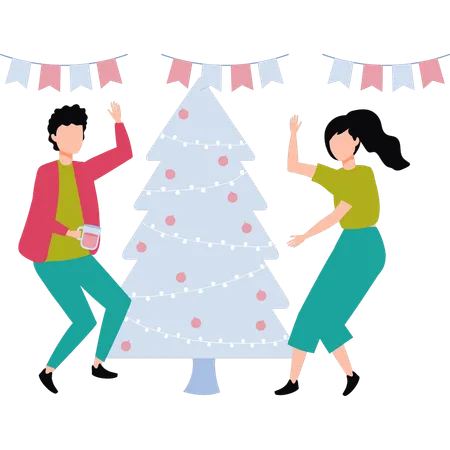 Couple dansant à la fête de Noël  Illustration