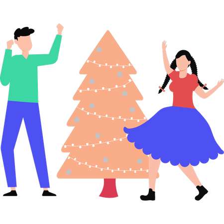 Couple dansant à la fête de Noël  Illustration