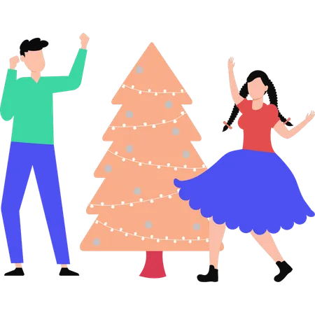 Couple dansant à la fête de Noël  Illustration