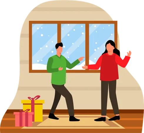 Couple dansant à Noël  Illustration