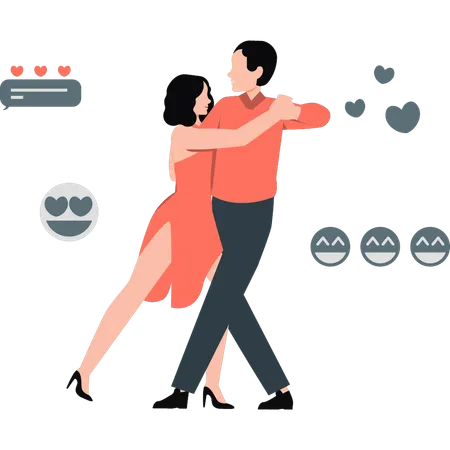 Couple dansant au bal  Illustration