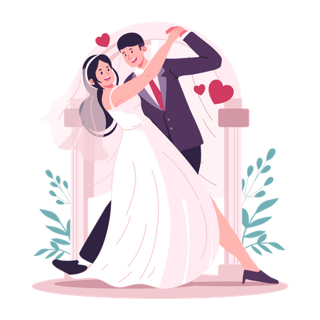 Couple dansant le jour du mariage  Illustration