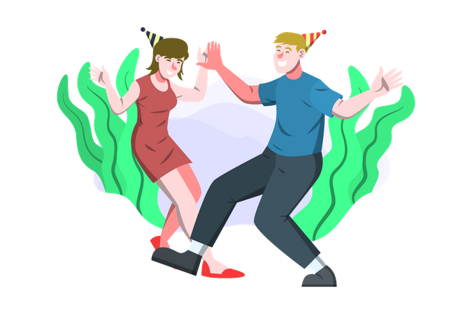 Couple dansant pendant la célébration d'anniversaire  Illustration