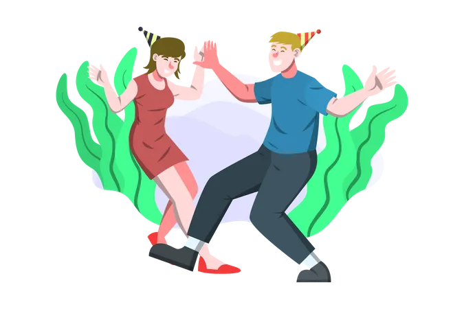 Couple dansant pendant la célébration d'anniversaire  Illustration