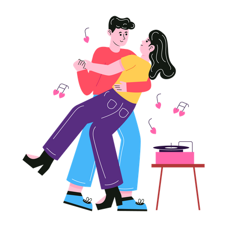 Couple dansant sur une chanson romantique  Illustration