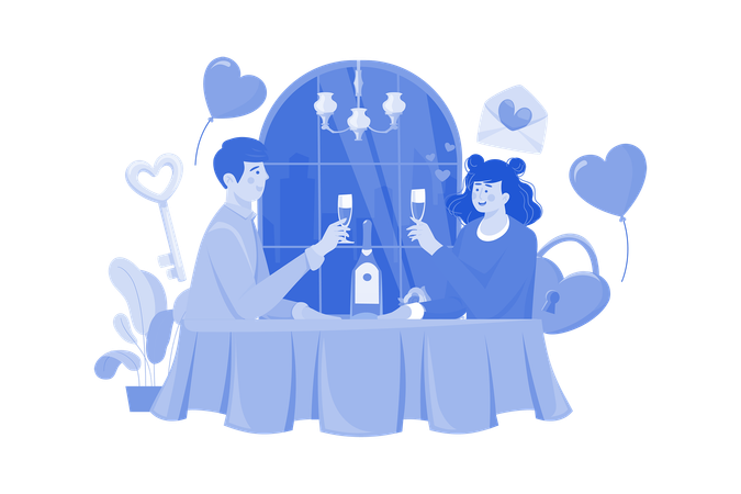 Couple Dating At A Restaurant  Illustration