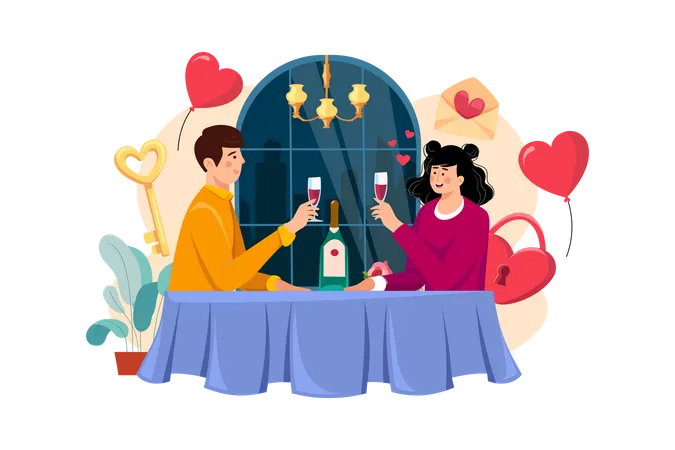 Couple Dating At A Restaurant Illustration