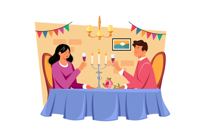 Couple Dating At A Restaurant  Illustration