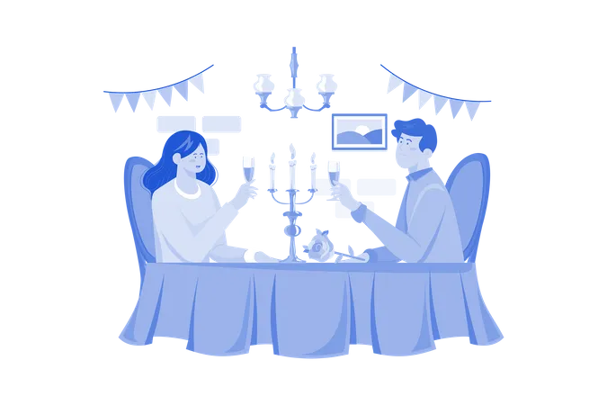 Couples Fancy Dinner To Celebrate Illustration