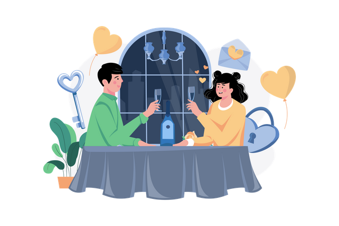 Couple Dating At A Restaurant  Illustration