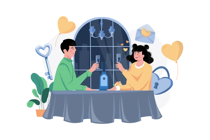 Couple Dating At A Restaurant  Illustration