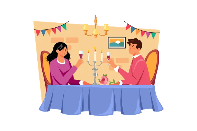 Couple Dating At A Restaurant  Illustration