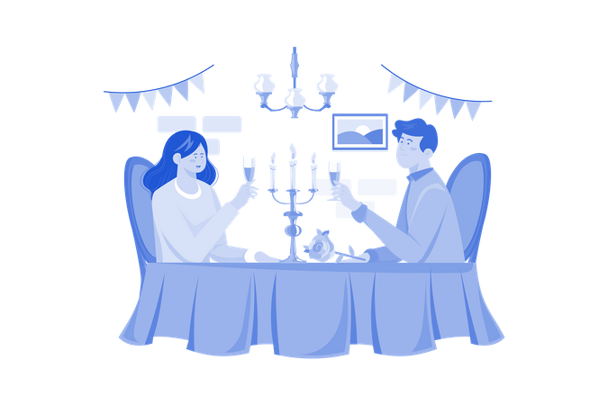 Couple Dating At A Restaurant  Illustration