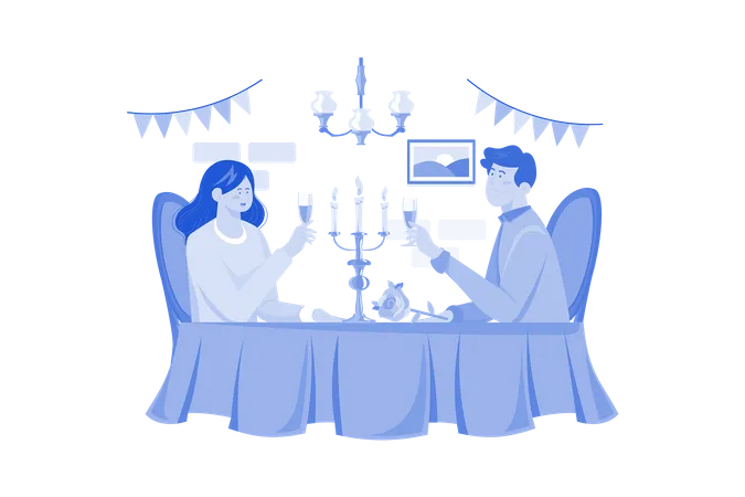 Couple Dating At A Restaurant  Illustration