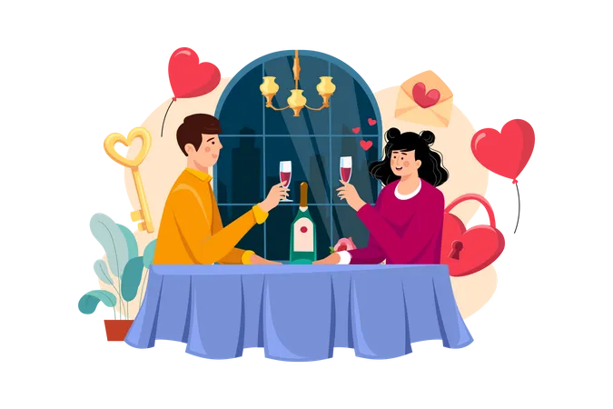 Couple Dating At A Restaurant  Illustration