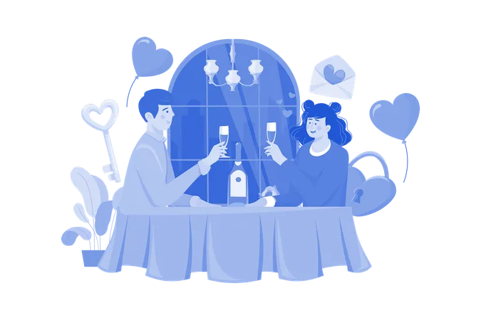 Couple Dating At A Restaurant  Illustration