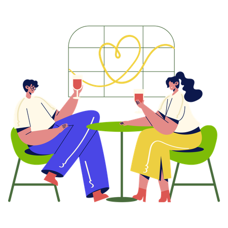 Couple Dating in Restaurant  Illustration