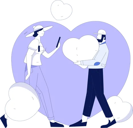 Couple dating on Valentine  Illustration