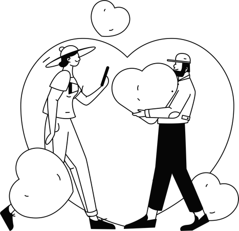 Couple dating on Valentine  Illustration