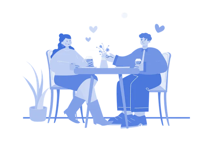 A Couple Having Dinner Together Illustration