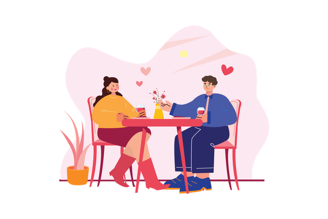 Couple dating on Valentine’s Day Illustration