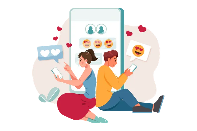 Couple Dating Online  Illustration
