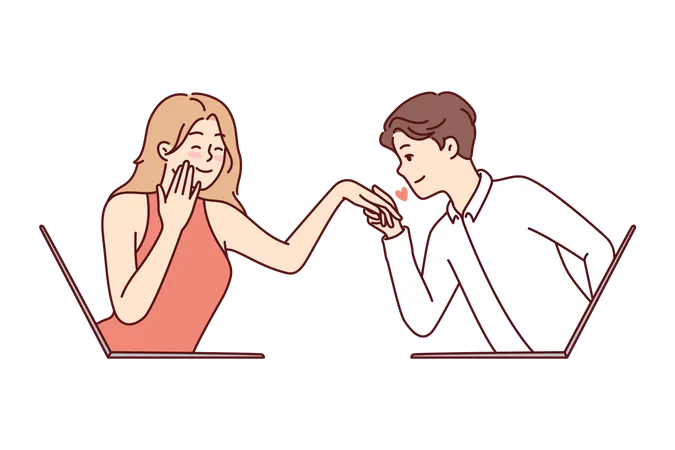 Couple dating online Illustration