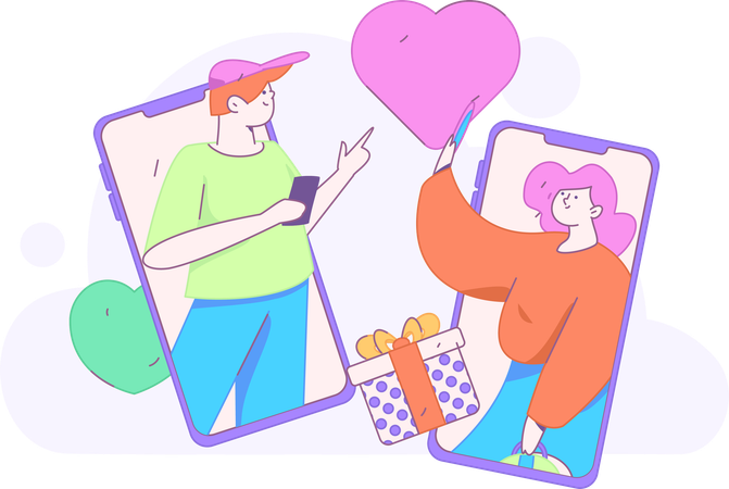 Couple dating online  Illustration