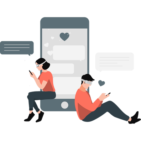 Couple dating online using virtual technology  Illustration